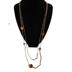Ann Taylor Gold Necklace with Turquoise and Amber Highlights